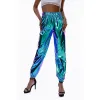 Capris High Waist Metallic Shiny Jogger Casual Holographic Color Streetwear Trousers Women Fashion Smoothy Reflective Pants Hip Hop