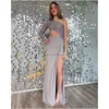 Auf Lager Kleider für besondere Anlässe One Shoder Prom Dress 2K23 Iridescent Beaded Mieder Side Cut-Out High Slit Lady Preteen Girl Pagea Dhmxh