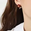 Boucles d'oreilles pendantes Minar rétro noir marron bordeaux couleur émail CZ Zircon Rose fleur goutte pour femmes en laiton véritable plaqué or bijoux