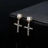 Fancy Jwellry/Jewelry AU750 585 Solid 14K/18K Gold Moissanite Iced Round Stud Cross Dangle Drop Hoop örhängen för män