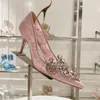 RENE CAOVILLA Модные сандалии Дизайнерские женские свадебные туфли на высоком каблуке 9,5 см, украшенные кристаллами, натуральная кожа, острый носок, ремешок на щиколотке, пряжка, платье, коробка для обуви