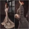 Betra luxo sereia vestidos de casamento manga longa rendas apliques beadings sem costas bling vestidos de noiva capela robe de mariee263b
