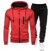 Tracksuits masculinos com capuz jaqueta jogger calças definir roupas esportivas com moletom com zíper carcela casaco cintura elástica para o outono