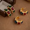 Français printemps mode rétro rubis cerceaux boucles d'oreilles femmes oreille clou plaqué or plein diamants bijoux de créateur E2024-6