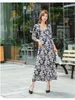 Casual Dresses Korea Style Wrap Long Dress Elegant Flower Print V Neck Elastic Kimono Cardigan Lace Up Maxi Summer Sashes Vintage Robe
