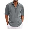 Camisas casuais masculinas designer primavera verão algodão linho cor sólida manga longa solta formal camisa simples