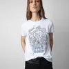 2024 Französische Modemarke ZV Damen klassischer Schädel Blume gedruckte Buchstaben Sticked Damen Kurzärmelig T-Shirt Y2K Top T-Shirt Damen Weiße Kleidung