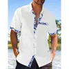 Camisas casuais masculinas camisa de linho confortável primavera verão praia manga curta lapela havaiana resort roupas bolso frontal