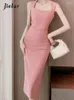 Casual Dresses Summer Solid Color Slim Women's Dress Sweet Sexig Tight Hip Woman Pink Green Black Apricot Sleeveless