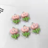 Charms 10pcs Cartoon Cute Pink Flowers Resin For Earring Lovely Pendant Accessory DIY Crafts Decor Jewelry Making C1316