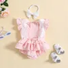 Rompers Pudcoco Infant Born Baby Girls Romper Set Fly Sleeve Backless Flower Lace Patchwork With Bowknot Hairband