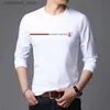 Homens camisetas Top Quality Nova Marca de Moda 95% Algodão 5% Spandex Camiseta para Homens O Pescoço Simples Slim Fit Manga Longa Tops Casuais Roupas Masculinas L240304