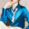 Chemisiers pour femmes élégant trajet couleur unie chemisier printemps automne tout-match col rabattu vêtements féminins formel coréen simple boutonnage