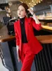 Kvinnors tvådelar byxor Nyhet Red Formal Professional Women Business Suits med 2 Set och Jackets Coat Ladies Office Wear Blazers