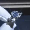 클러스터 링 925 스털링 실버 마이크로 주도 2 자두 꽃 시뮬레이션 여성을위한 Moissanite 반지 매력 보석 약혼 선물