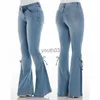 Jeans femininos plus size jeans elástico cintura oversized longo azul claro perna calças 240304
