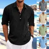 Camisas casuais masculinas designer primavera verão algodão linho cor sólida manga longa solta formal camisa simples