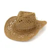 ファッションホロードハンドメイドカウボーイ麦わら帽子女性男性夏の屋外旅行帽子ユニセックスソリッドウエスタンサンシェードキャップCP0192 C03211X