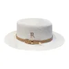 Strohoed vrouwelijke zomervakantie aan zee strass letter R riem persoonlijkheid Britse retro platte zonnescherm coole hoed