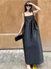 Casual Dresses Maxi Black Dress For Women Sleeveless Solid Summer Backless Vintage Tender French Style Simple Slim Fit Classic Vestido