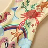 Grundläggande avslappnade klänningar 2024 Summer ärmlös rund hals Multicolor Starfish Crab Print Panelen Fjäder Kort klänning Eleganta Casual Dresses 240304