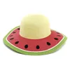 Summer Women Foldable Paper Straw Sun Hats Sombrero Wide Brim Beach Sun Visor Cap Ladies Sweet Watermelon Color Foppy Hat292A