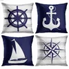 Chair Covers Sailboat anchor nautical square rudder blue pillow cover sofa cushion cover home decoration can be customized for you 40x40