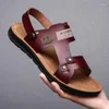 Sandals 2024 Men's Summer Breathable Fashion Soft Anti Slip Driving For Work And Business Dual Purpose Leather Slippers