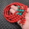 Bracelet Turquoise rouge naturel, 108 pièces, pierre brute pour hommes et femmes, Style ethnique tibétain