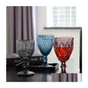 Verres à vin Gobelets en verre vintage en relief à tige assortie à boire de couleur pour l'eau jus de boisson 064523 Drop Delivery Home Gar DH961