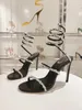 Rene Caovilla Crystal High Heel Sandals Fashion Snake Wrapped Ankle Dress Shoes 2024 New White Wedding shoes Luxury Designer Shoes