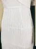 Dress Elegant Women White Tassel Dress Bodycon Bare Shoulder Backless Midi Dresses French Birthday Party Club Date Night Outfits 2022