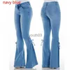 Jeans femininos plus size jeans elástico cintura oversized longo azul claro perna calças 240304