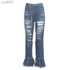 Women's Jeans Dihope 2020 Sexy Hollow Out Ripped Jeans Women Personality High Waist Denim Pants Femme Bodycon Club Pencil Pants Plus Size 240304