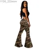 Jeans Jeans Sexy Foro al ginocchio Stretch stretto Camouflage Denim Flare Pantalones De Mujer Bell Bottoms Ropa 240304