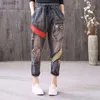 Women's Jeans Jeans Embroidery Ethnic Wind Woman Hole Cartoon Elastic Waist Radish Denim Harem Pants Plus Size 240304