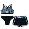 Dames Zwemkleding Tieners Meisjes Print Badpak Gekruiste bandjes Crop tops met shorts Slips Set Strand Zwembad Waterpark Badpak Rash Guard