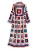 Miscele Maglione da donna Boho Floral Crochet Granny Square Cardigan Maglieria vintage a maniche lunghe aperta sul davanti con cardigan lungo