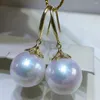 Dangle Earrings 12-13mm Natural Round White South Sea Pearl 925 Silver