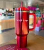 US Stock Tumbler Black Chroma släckt H2.0 co-märke rosa röda nya 40oz mugg tumlare med handtag anti glid lock halm rostfritt stål kaffetermos mugg valentin dag