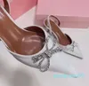 Mode Femmes Sandales Pompes Cristal Double Noeud Embelli Italie Populaire Satin Bouts Pointus Élastique Slingback Sangle Designer Sandale Talons Hauts Boîte