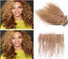 Indian Honey Blonde Ombre Human Hair Tkaczy z ucha do ucha przedni Kinky Curly 27 Strawberry Blonde 3bundles z 13x4 Full Lace7349691