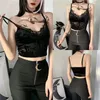 Frauen Tanks Vintage Gothic Crop Top für Frauen grunge dunkle ästhetische Harajuku Tanktops Mall Goth Camisole Sommer Slim Weste 90s