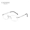 Óculos de sol Caponi sem aro óculos para homens clássico anti luz azul quadro óptico puro titânio marca designer óculos jf5019