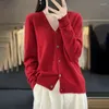 Maglione da donna in maglia ZYCZCXX in lana merino con scollo a V, giacca classica in tinta unita alla moda coreana