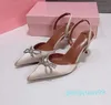 Mode Femmes Sandales Pompes Cristal Double Noeud Embelli Italie Populaire Satin Bouts Pointus Élastique Slingback Sangle Designer Sandale Talons Hauts Boîte