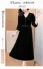 Casual Dresses Autumn And Winter Women's High Grade Quality Temperament Dropping Feeling Black V-neck Gold Velvet Dress