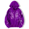 Men's Hoodies Sweatshirts New Y2K High Count Matrix Butterfly Print Zipper Hoodie Casual Loose Hoodie Men Cardigan Coat T240304