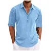 Camisas casuais masculinas designer primavera verão algodão linho cor sólida manga longa solta formal camisa simples