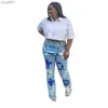 Jeans femininos designer sexy novo impresso jeans magro cintura alta azul branco casual lápis calças 240304